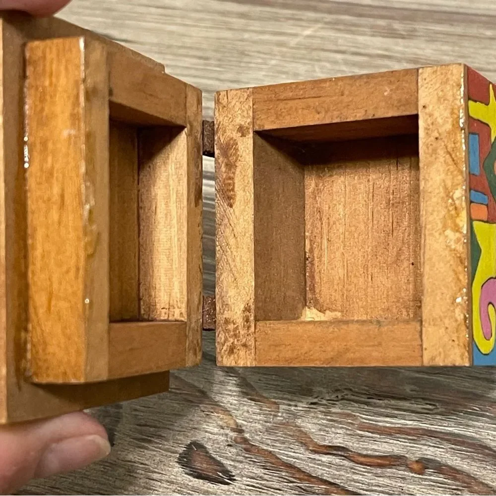 Handcrafted Folk Art Wooden Miniature Trinket Box Colorful Made in Honduras